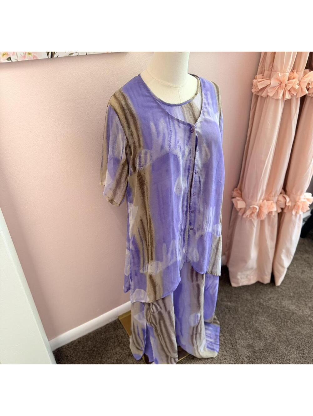 Vintage 2 piece sheer lavender maxi dress set by Magic